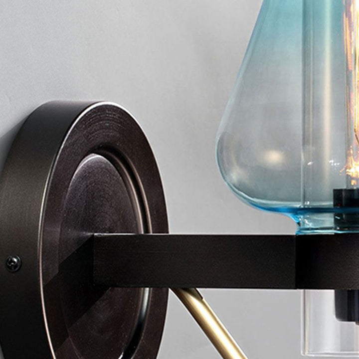 Lisslune | Tapered Shade Bedroom Wall Light Modern Blue Glass 1 Light Black Wall Lamp
