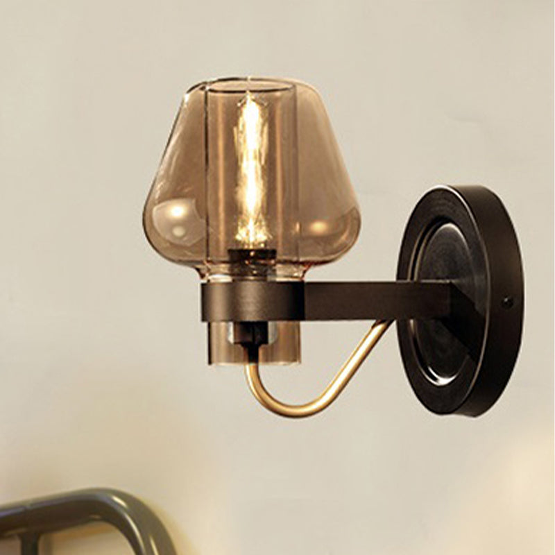 Lisslune | 1 Light Amber Glass Wall Lamp Modern Black Mushroom Bedroom Lighting