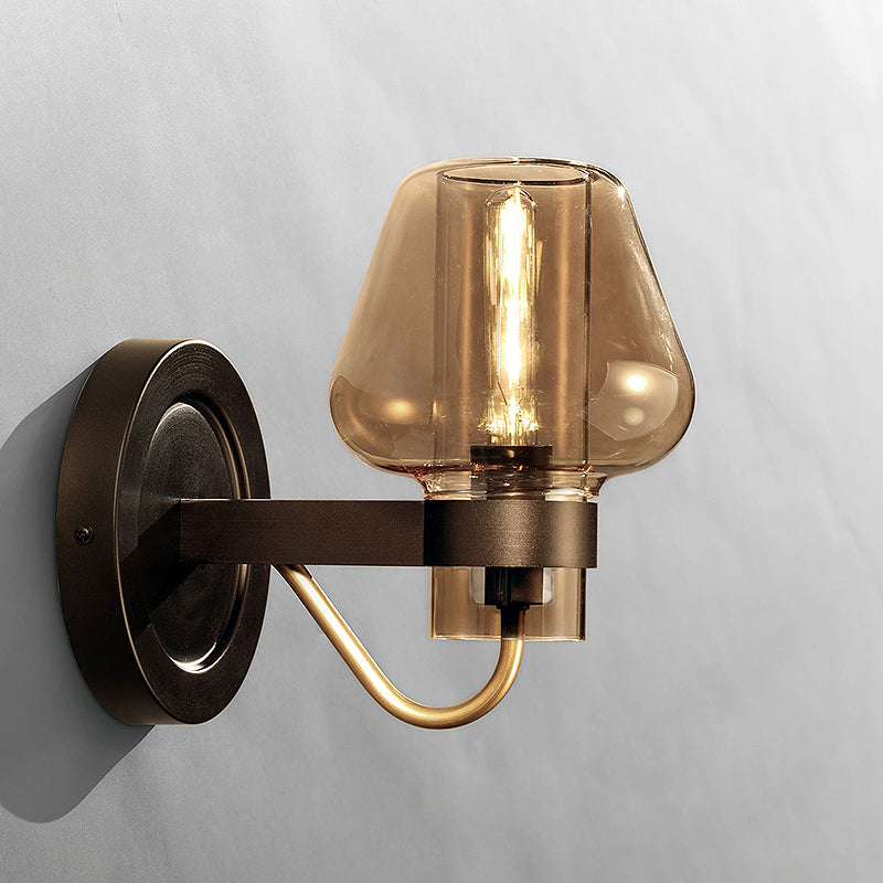Lisslune | 1 Light Amber Glass Wall Lamp Modern Black Mushroom Bedroom Lighting