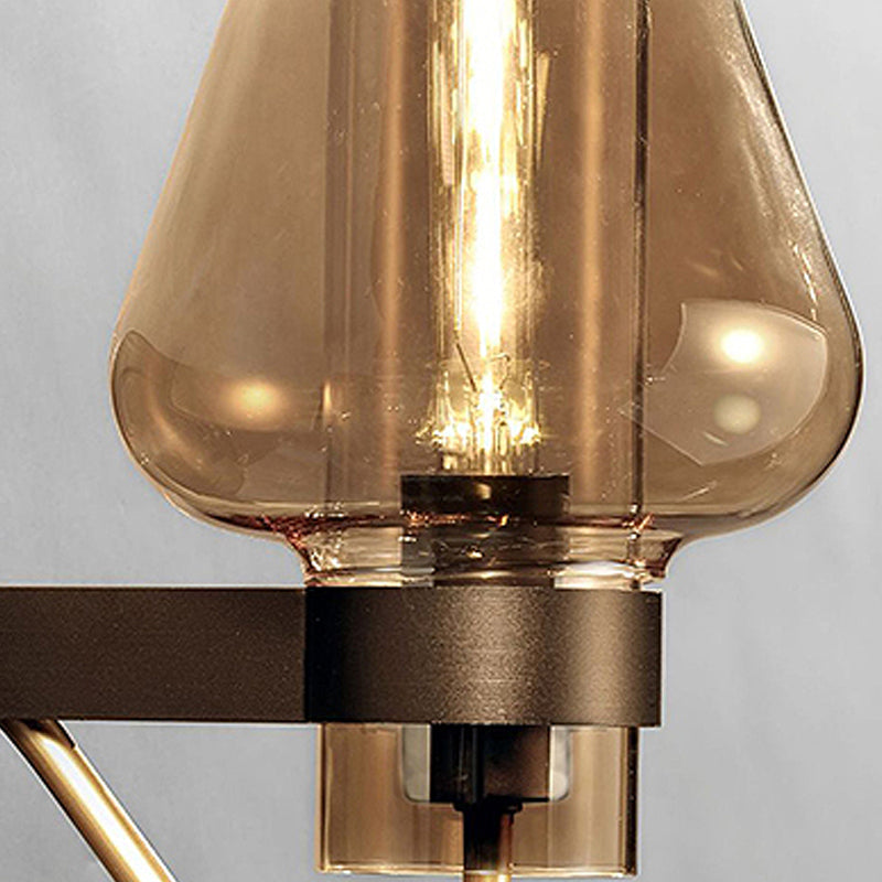 Lisslune | 1 Light Amber Glass Wall Lamp Modern Black Mushroom Bedroom Lighting