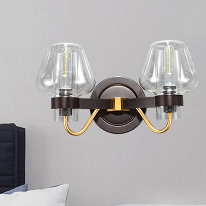 Lisslune | Clear Glass Black Wall Light Mushroom Shade 2-Light Modern Wall Lamp Accessories for Bedroom
