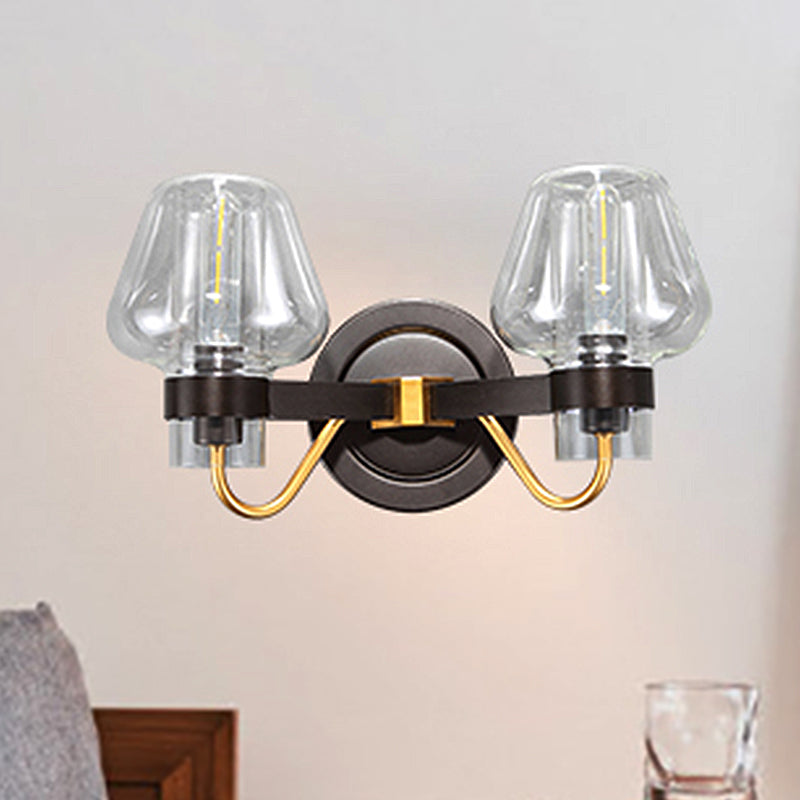 Lisslune | Clear Glass Black Wall Light Mushroom Shade 2-Light Modern Wall Lamp Accessories for Bedroom