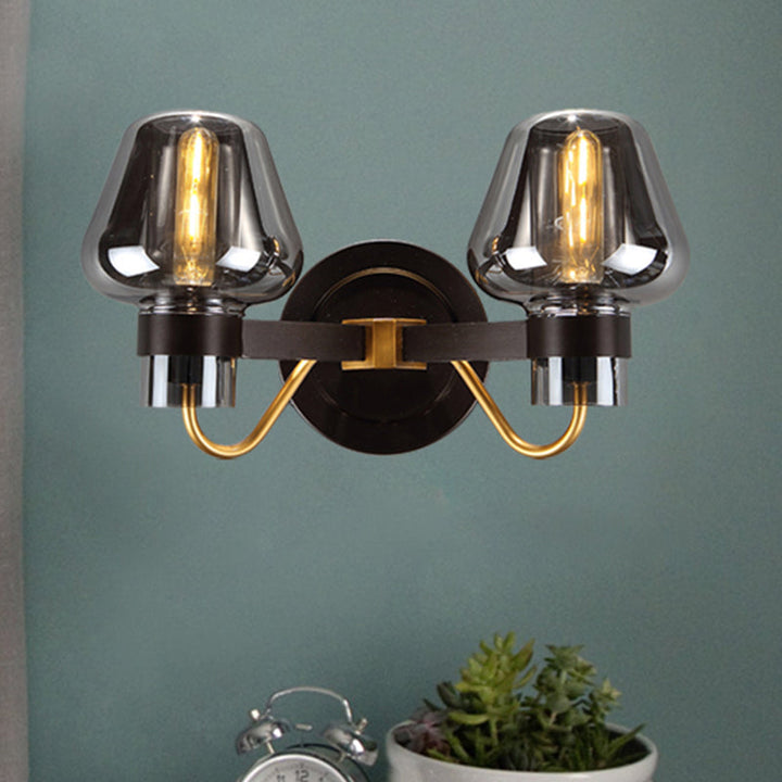 Lisslune | 2-Lamp Wall Lighting with Mushroom Shade Smoky Glass Modern Bedroom Wall Light Lighting Fixture