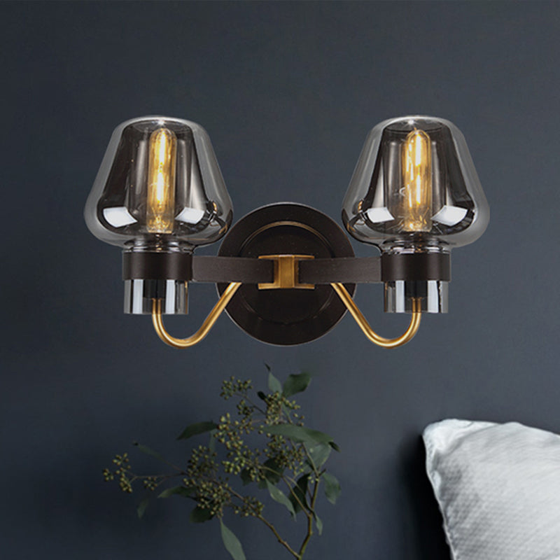Lisslune | 2-Lamp Wall Lighting with Mushroom Shade Smoky Glass Modern Bedroom Wall Light Lighting Fixture