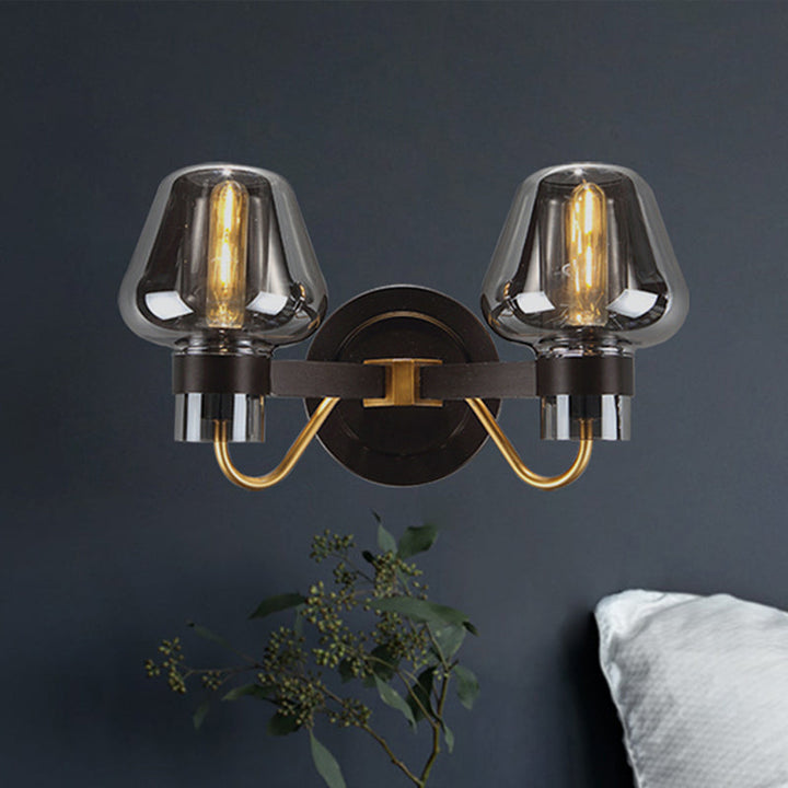 Lisslune | 2-Lamp Wall Lighting with Mushroom Shade Smoky Glass Modern Bedroom Wall Light Lighting Fixture