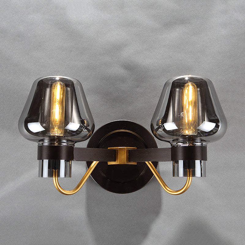 Lisslune | 2-Lamp Wall Lighting with Mushroom Shade Smoky Glass Modern Bedroom Wall Light Lighting Fixture
