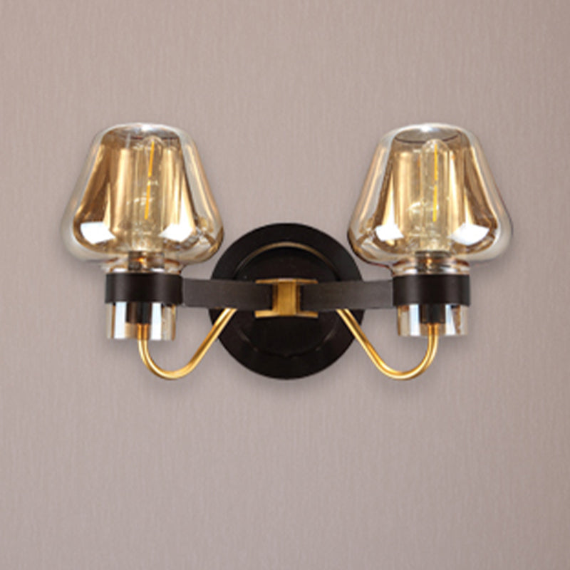 Lisslune | 2-Lamp Mushroom Wall Light Modern Black Amber Glass Wall Lamp for Living Room