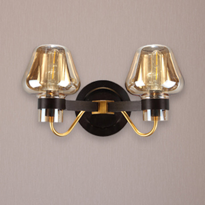 Lisslune | 2-Lamp Mushroom Wall Light Modern Black Amber Glass Wall Lamp for Living Room