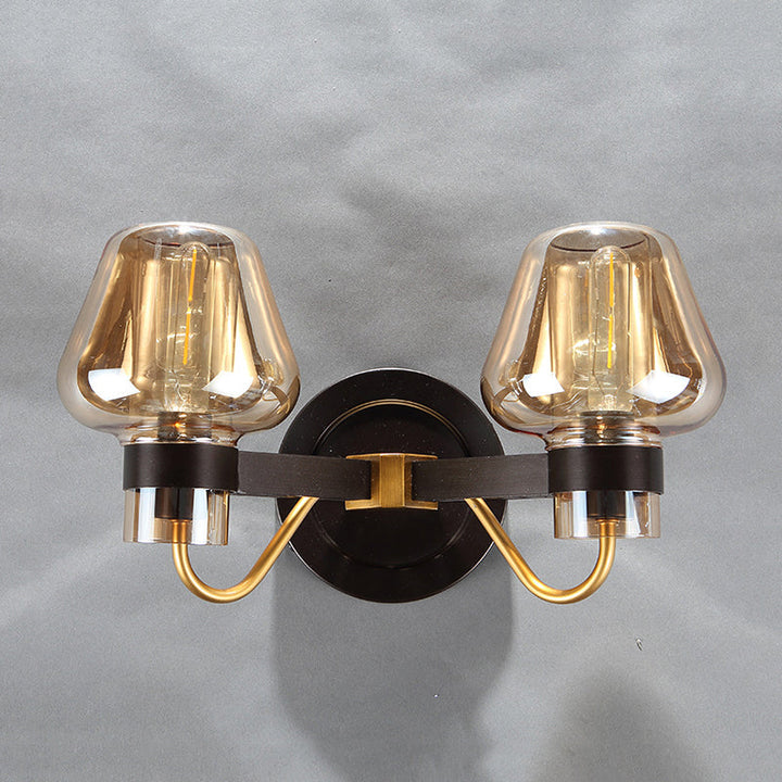 Lisslune | 2-Lamp Mushroom Wall Light Modern Black Amber Glass Wall Lamp for Living Room