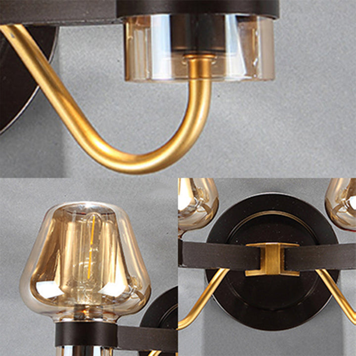 Lisslune | 2-Lamp Mushroom Wall Light Modern Black Amber Glass Wall Lamp for Living Room