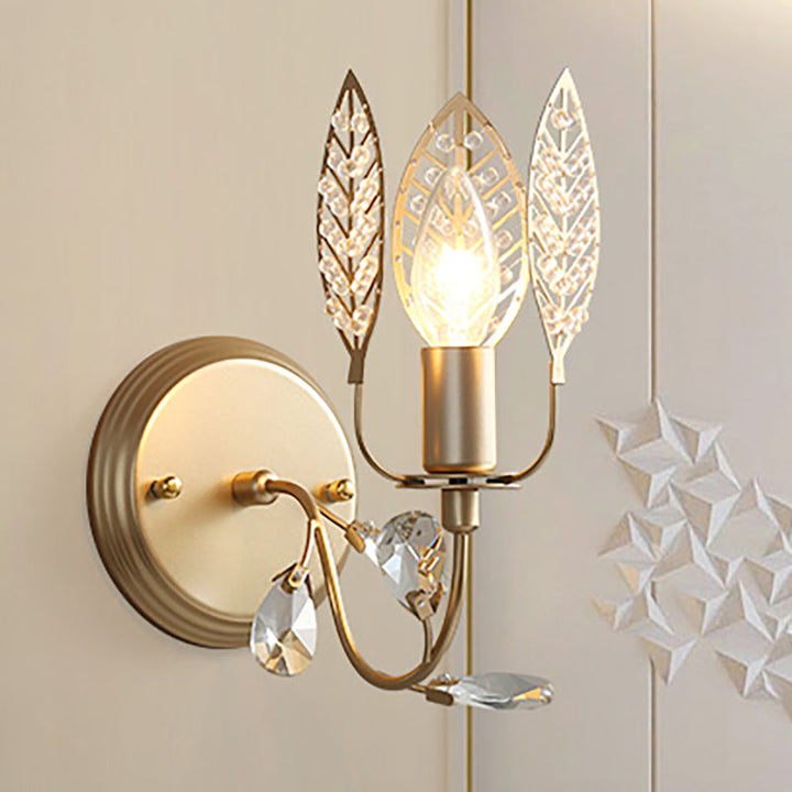 Lisslune | Modernism 1 Light Wall Lamp with Crystal Leaf Bronze Branch Wall Mounted Light for Bedroom