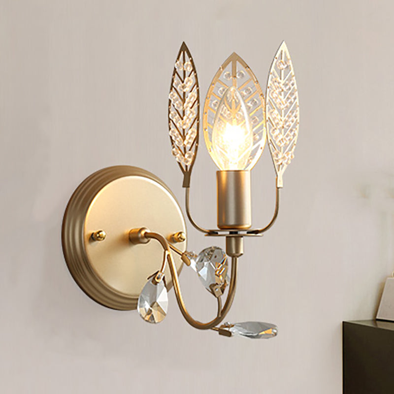 Lisslune | Modernism 1 Light Wall Lamp with Crystal Leaf Bronze Branch Wall Mounted Light for Bedroom