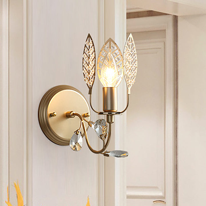 Lisslune | Modernism 1 Light Wall Lamp with Crystal Leaf Bronze Branch Wall Mounted Light for Bedroom