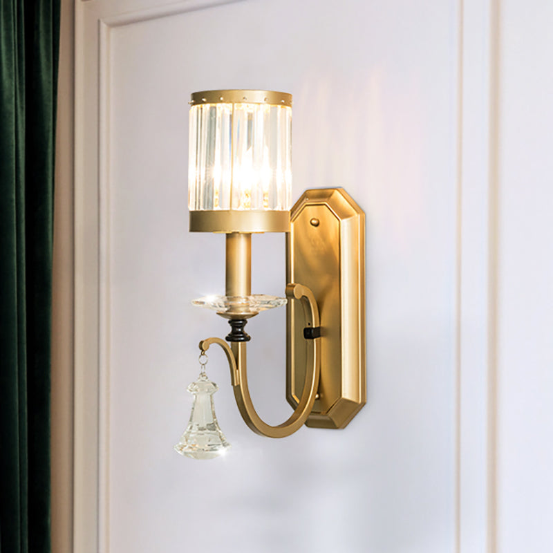 Lisslune | Cylinder Wall Light Modernism Prism Crystal 1 Light Brass Wall Mount Light for the Living Room