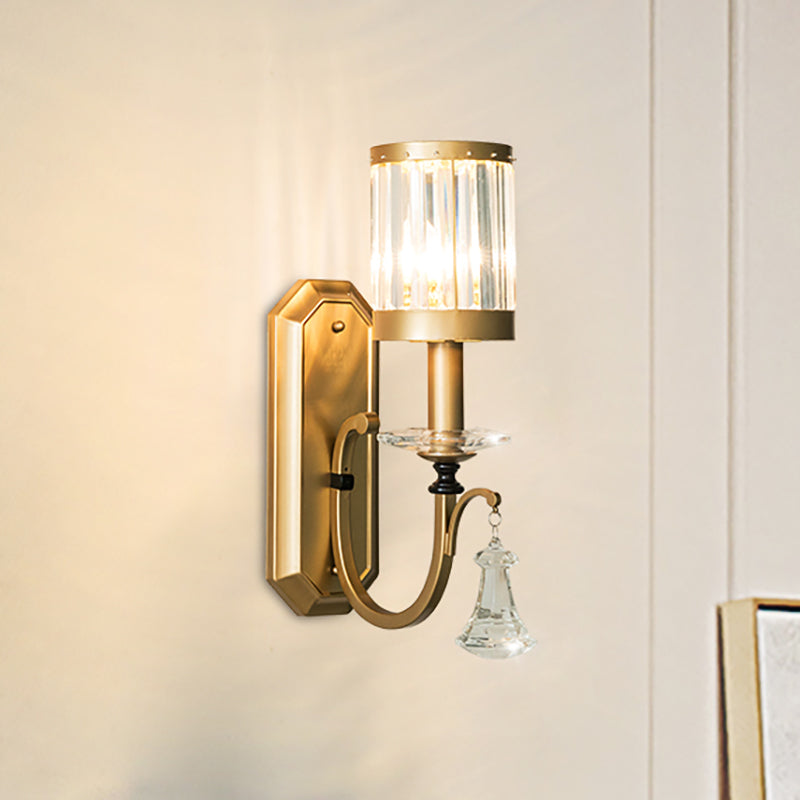Lisslune | Cylinder Wall Light Modernism Prism Crystal 1 Light Brass Wall Mount Light for the Living Room
