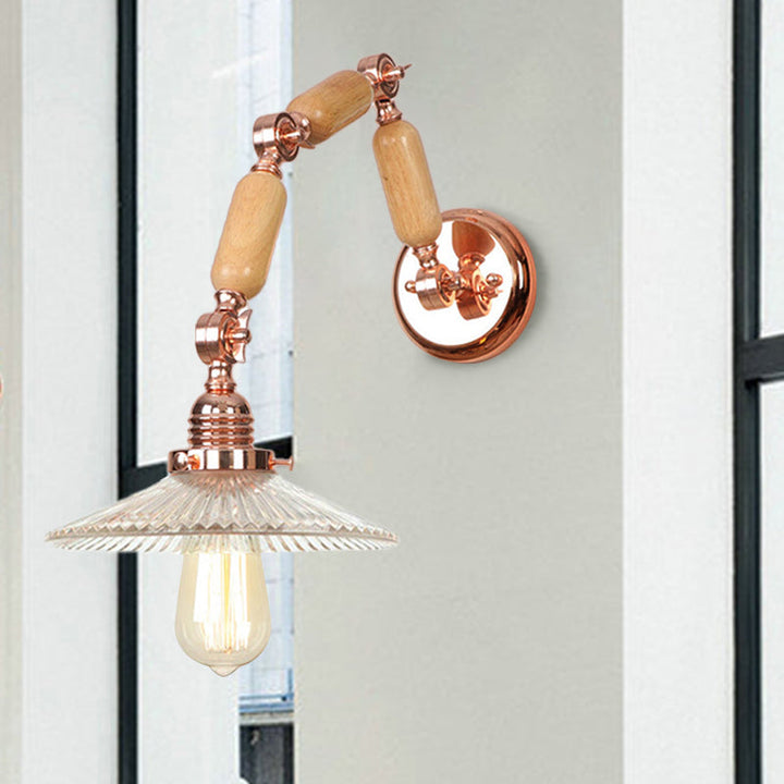 Lisslune | 1 Light Scalloped Wall Lamp Fixture Industrial Clear Ribbed Glass Wall Lamp for Living Room with Arm
