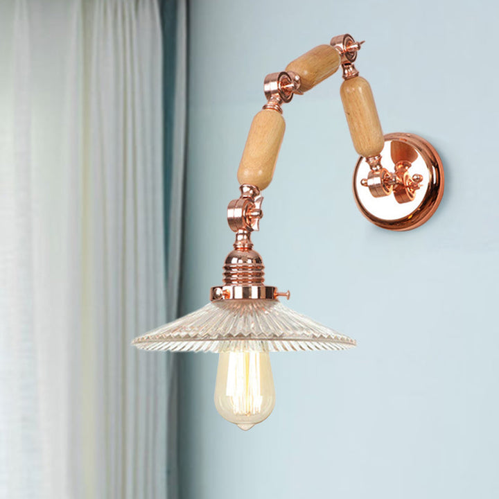 Lisslune | 1 Light Scalloped Wall Lamp Fixture Industrial Clear Ribbed Glass Wall Lamp for Living Room with Arm
