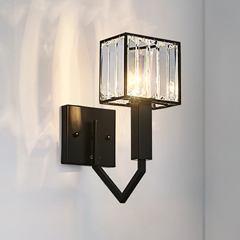 Lisslune | Black Version Rectangular Wall Lamp Modernist Style 1 Light Clear Crystal and Metal Wall Sconce