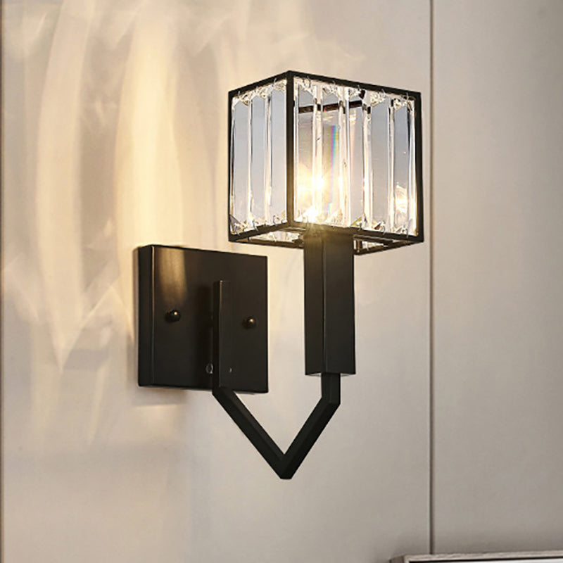 Lisslune | Black Version Rectangular Wall Lamp Modernist Style 1 Light Clear Crystal and Metal Wall Sconce