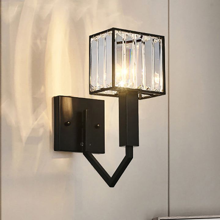 Lisslune | Black Version Rectangular Wall Lamp Modernist Style 1 Light Clear Crystal and Metal Wall Sconce