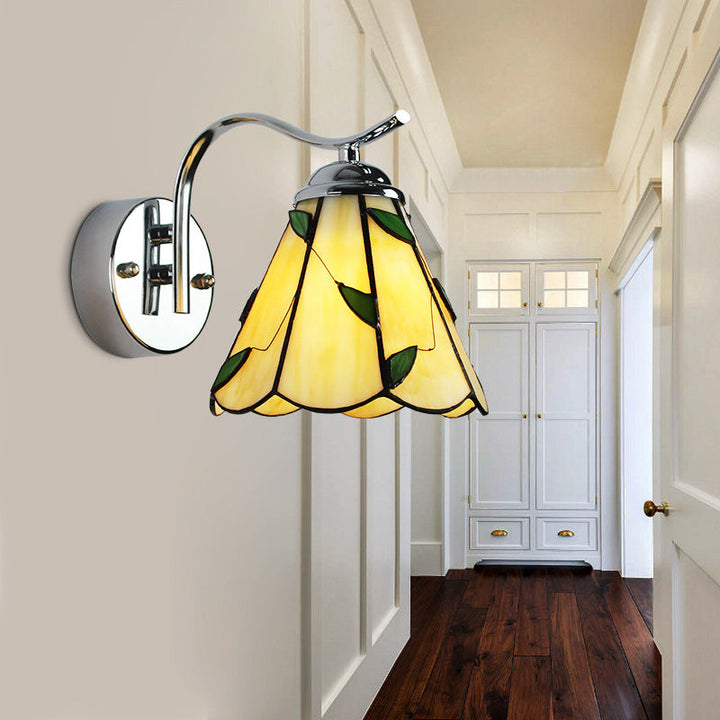 Lisslune | Wall lamp with wavy edge Country Joined Glass 1 Light Wall Mount Fixture in White/Beige for the Nightstand
