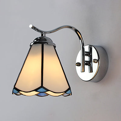 Lisslune | Wall lamp with wavy edge Country Joined Glass 1 Light Wall Mount Fixture in White/Beige for the Nightstand