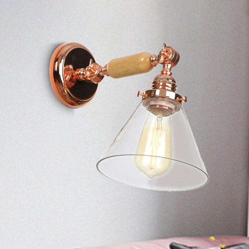 Lisslune | Industrial Cone Wall Lamp 1 Bulb Clear Glass Wall Light in Rose Gold