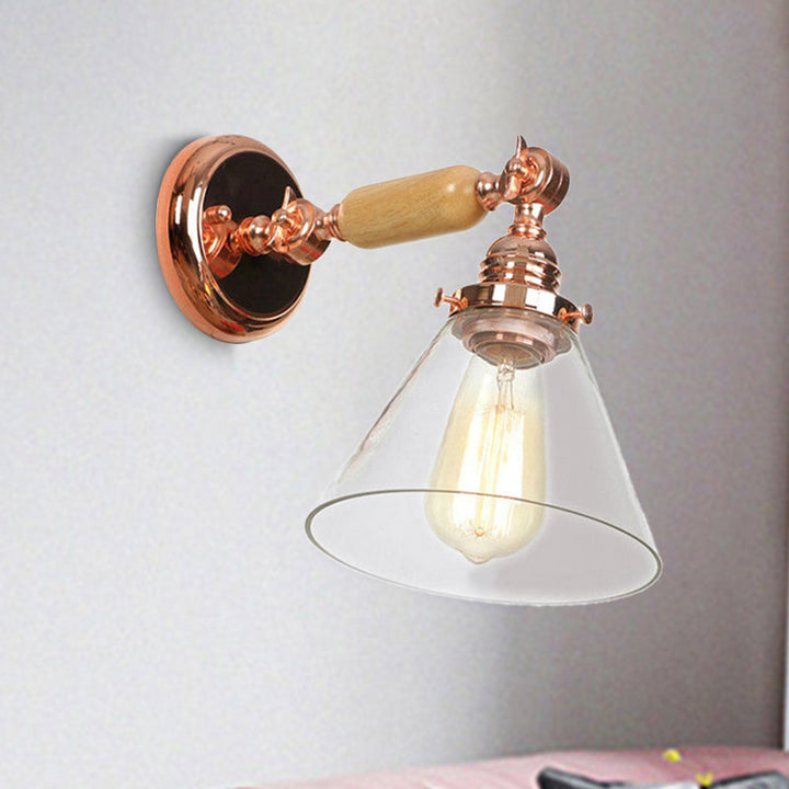 Lisslune | Industrial Cone Wall Lamp 1 Bulb Clear Glass Wall Light in Rose Gold