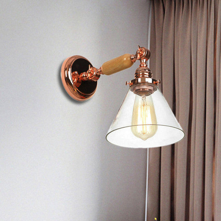Lisslune | Industrial Cone Wall Lamp 1 Bulb Clear Glass Wall Light in Rose Gold
