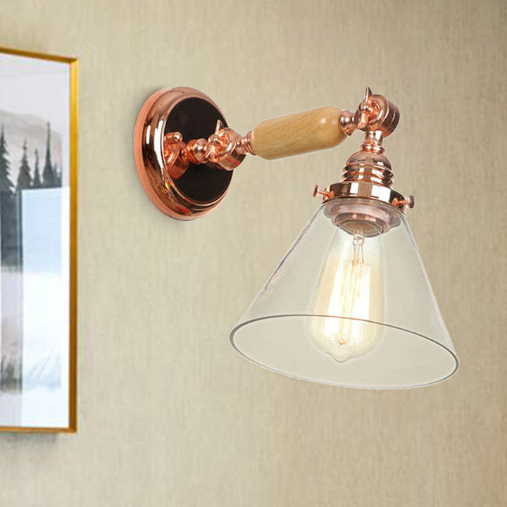 Lisslune | Industrial Cone Wall Lamp 1 Bulb Clear Glass Wall Light in Rose Gold