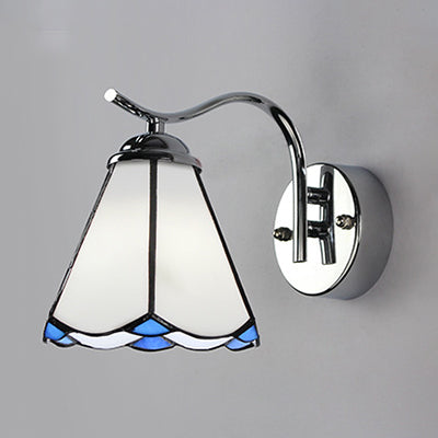 Lisslune | Wall lamp with wavy edge Country Joined Glass 1 Light Wall Mount Fixture in White/Beige for the Nightstand