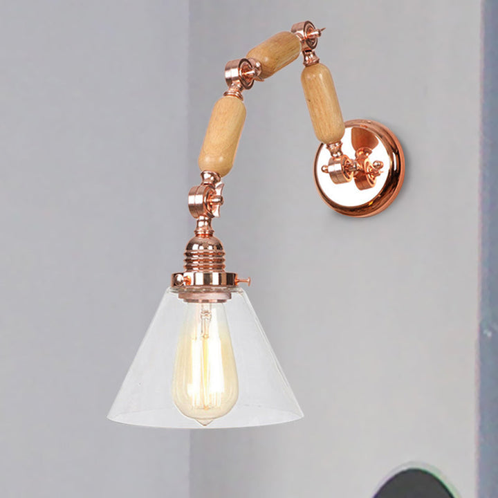 Lisslune | A Pear Clear Glass Wall Light Industrial Gold Cone Living Room Wall Light with Curved Arm