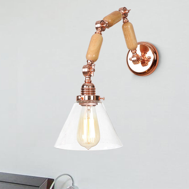Lisslune | A Pear Clear Glass Wall Light Industrial Gold Cone Living Room Wall Light with Curved Arm