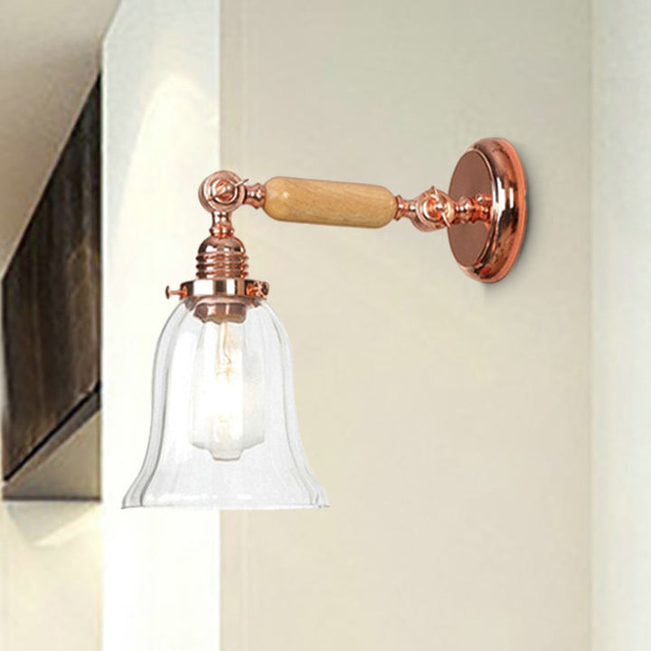 Lisslune | Clear Prism Glass Wood Wall Light Bell 1-Light Vintage Style Wall Lamp Light with Retractable Arm