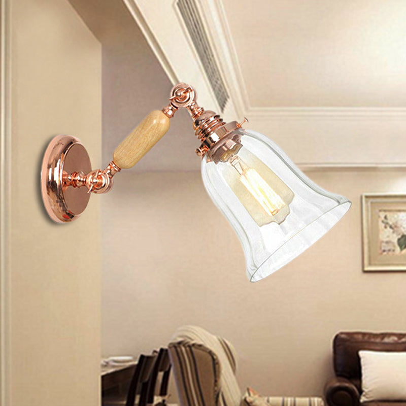 Lisslune | Clear Prism Glass Wood Wall Light Bell 1-Light Vintage Style Wall Lamp Light with Retractable Arm