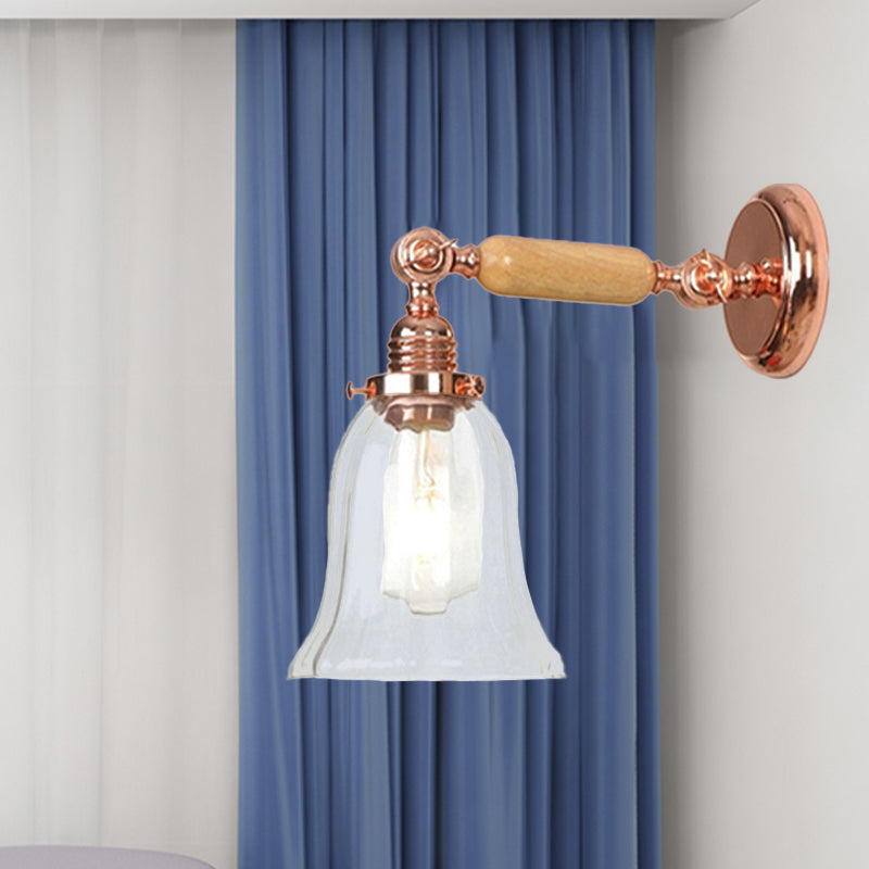 Lisslune | Clear Prism Glass Wood Wall Light Bell 1-Light Vintage Style Wall Lamp Light with Retractable Arm