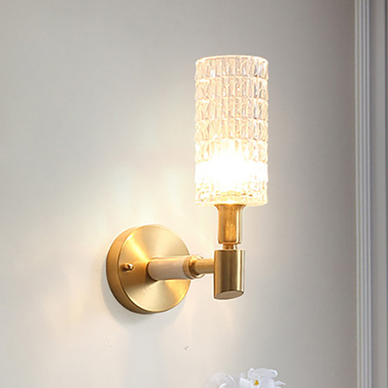 Lisslune | 1 Light Corridor Wall Spotlight Contemporary Style Gold Finish Sconce Lamp with Cylindrical Clear Faceted Glass Shade