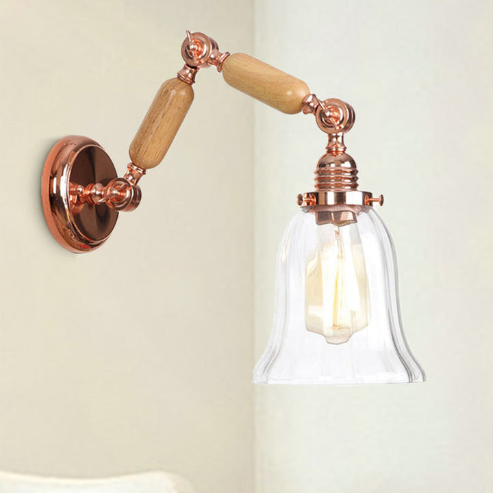 Lisslune | Single beam wall light with flared shade clear prismatic glass farmhouse bedroom wall light fixture