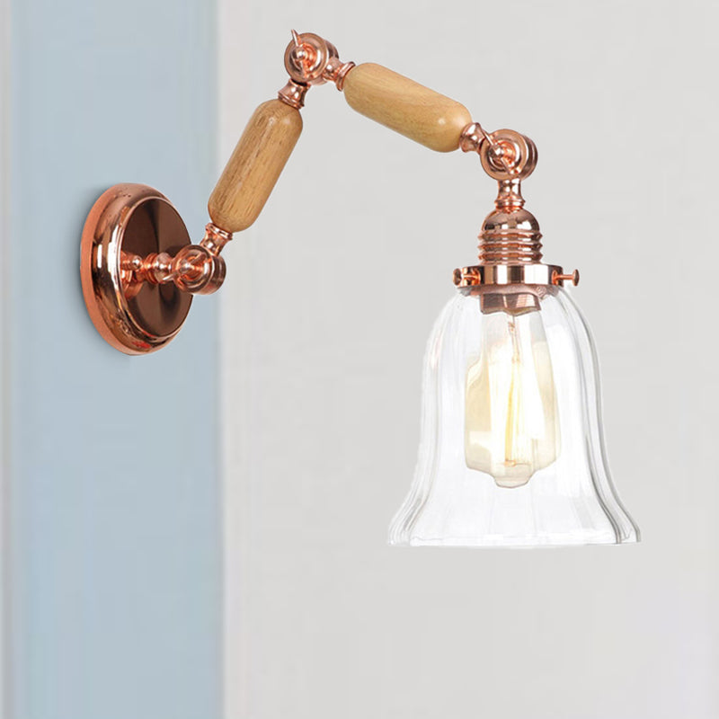 Lisslune | Single beam wall light with flared shade clear prismatic glass farmhouse bedroom wall light fixture