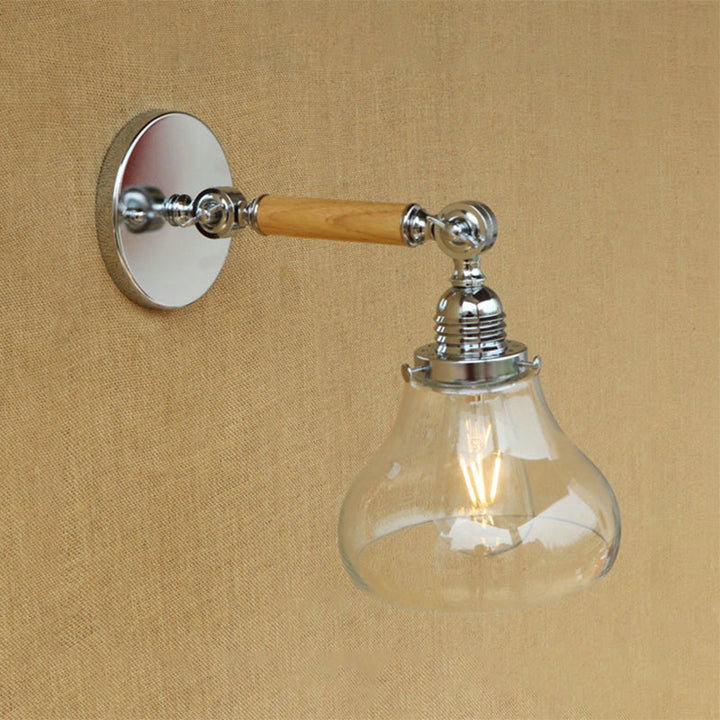 Lisslune | Wood One Light Wall Lamp Vintage Clear Glass Pear Lighting Fixture for Living Room, 8"/4"/6" L Wooden Arm
