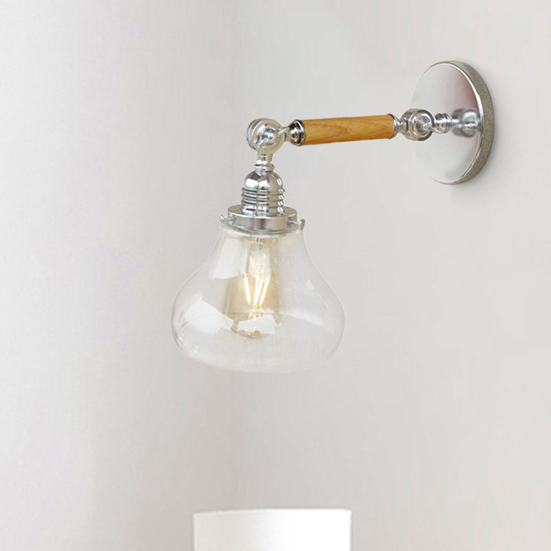 Lisslune | Wood One Light Wall Lamp Vintage Clear Glass Pear Lighting Fixture for Living Room, 8"/4"/6" L Wooden Arm