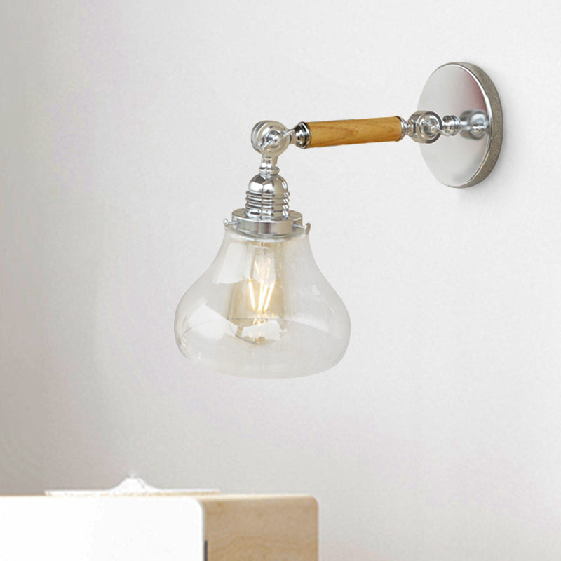 Lisslune | Wood One Light Wall Lamp Vintage Clear Glass Pear Lighting Fixture for Living Room, 8"/4"/6" L Wooden Arm