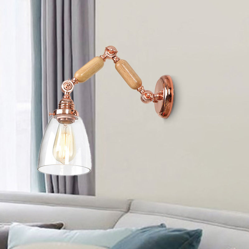 Lisslune | Tapered Clear Glass Wall Lamp Industrial Single Bulb Living Room Sconces Light in Rose Gold