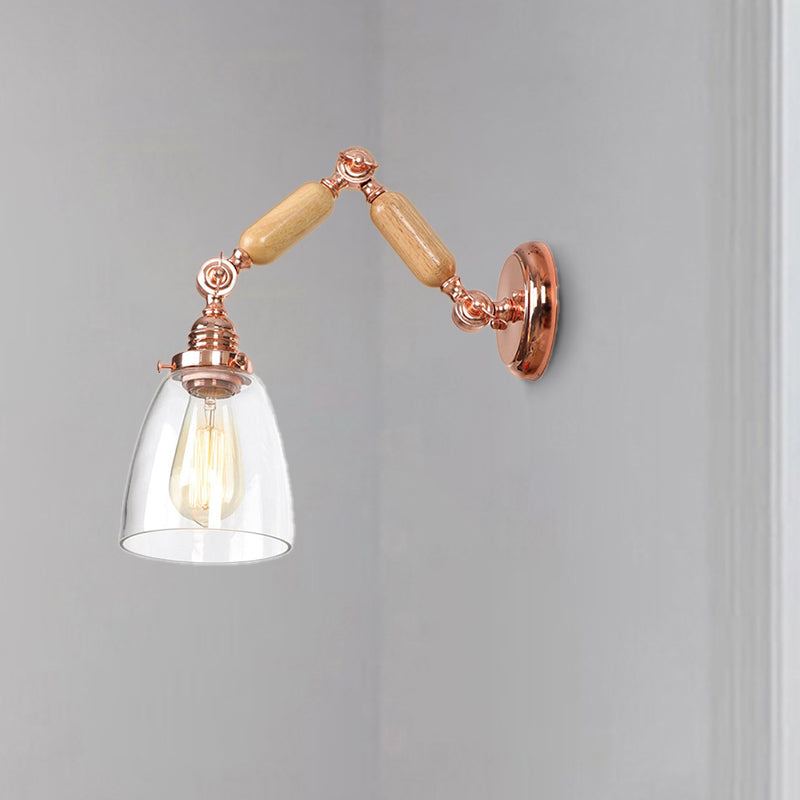 Lisslune | Tapered Clear Glass Wall Lamp Industrial Single Bulb Living Room Sconces Light in Rose Gold