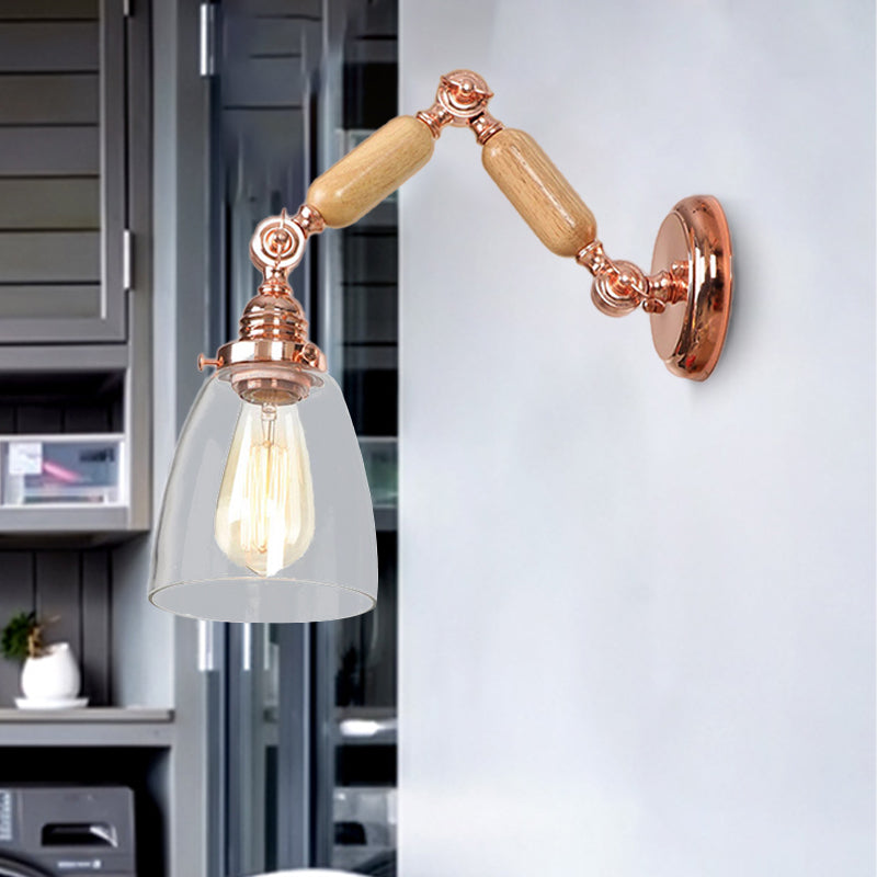 Lisslune | Tapered Clear Glass Wall Lamp Industrial Single Bulb Living Room Sconces Light in Rose Gold