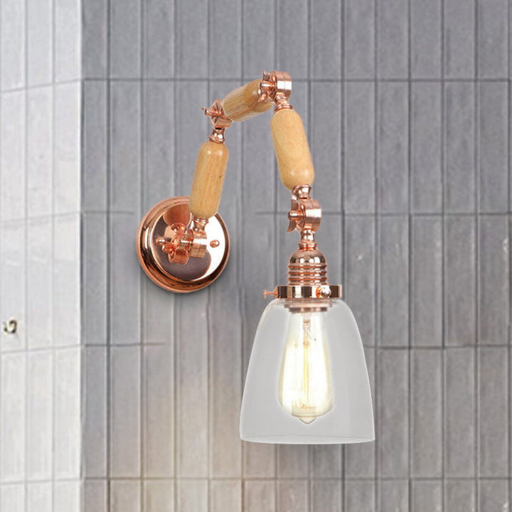 Lisslune | Rose Gold Single Light Concept Light Antique Clear Glass Tapered Lighting Fixture with Rotatable Arm