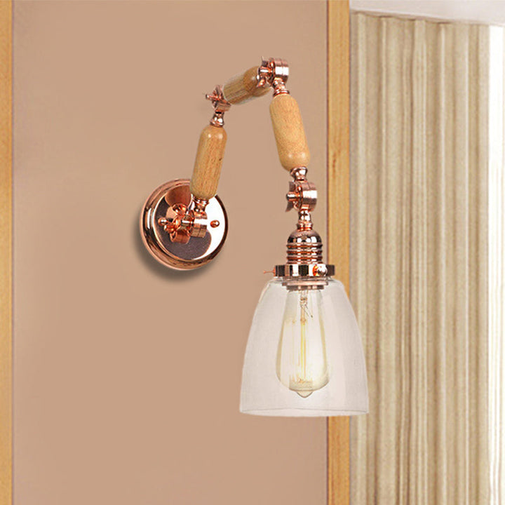 Lisslune | Rose Gold Single Light Concept Light Antique Clear Glass Tapered Lighting Fixture with Rotatable Arm