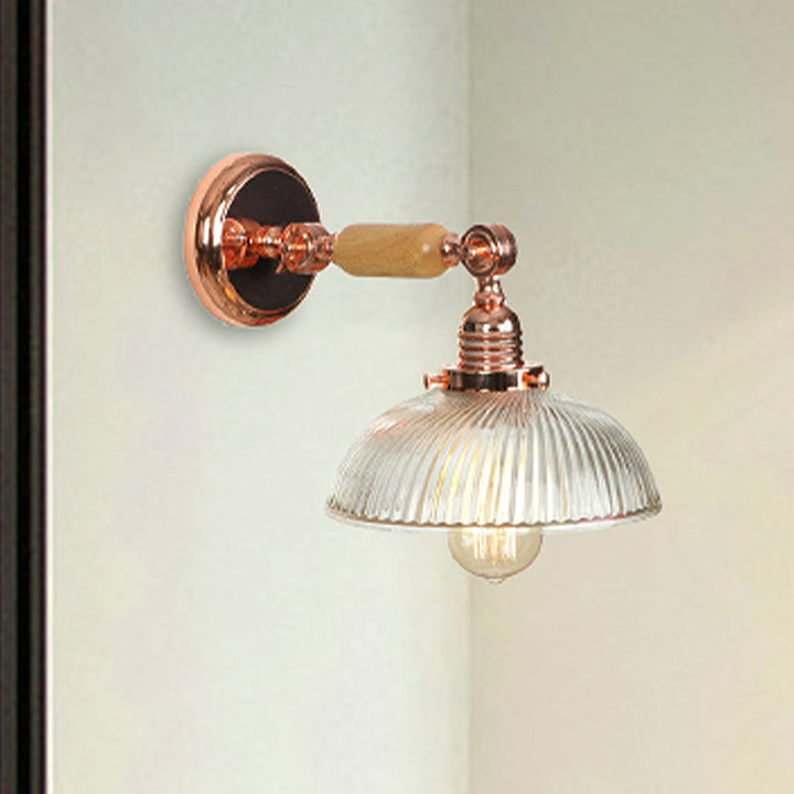 Lisslune | A bulb ribbed glass wall lamp farmhouse rose gold arched bedroom wall lamp