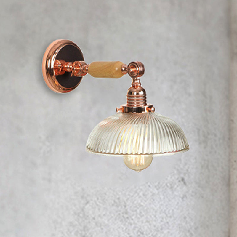 Lisslune | A bulb ribbed glass wall lamp farmhouse rose gold arched bedroom wall lamp