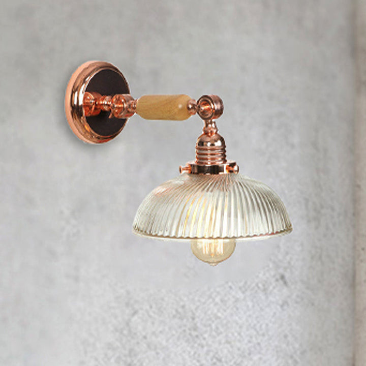 Lisslune | A bulb ribbed glass wall lamp farmhouse rose gold arched bedroom wall lamp
